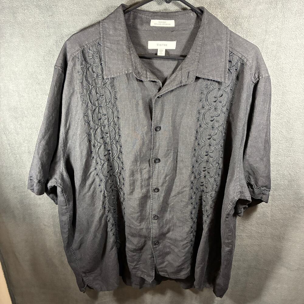 visitor men linen blend shirt XXL black coastal camp golf performance vacation